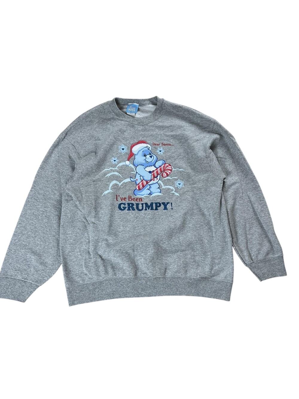 Care Bears Sweater Womens L Gray Vintage Grumpy Bear Christmas Graphic Fleece